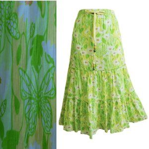Vintage Lilly Pulitzer Prairie Skirt Socialite Butterflies Daisies Yellow Green